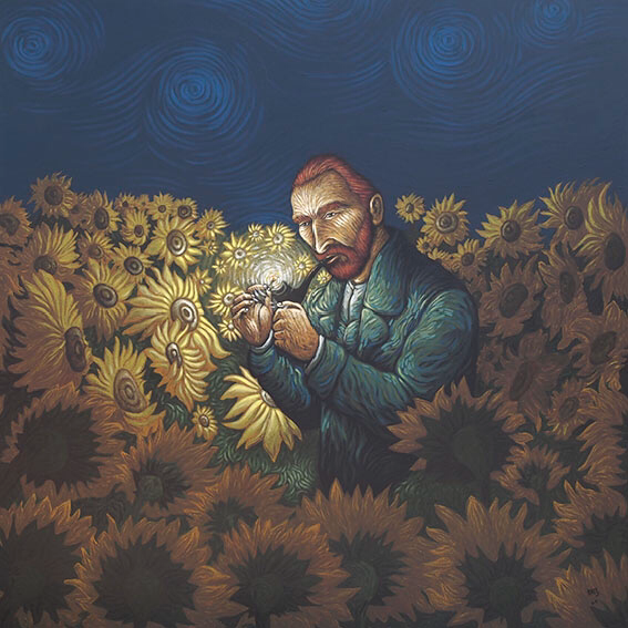 Van Gogh i ett fält med solrosor, av Aristides Hernandez