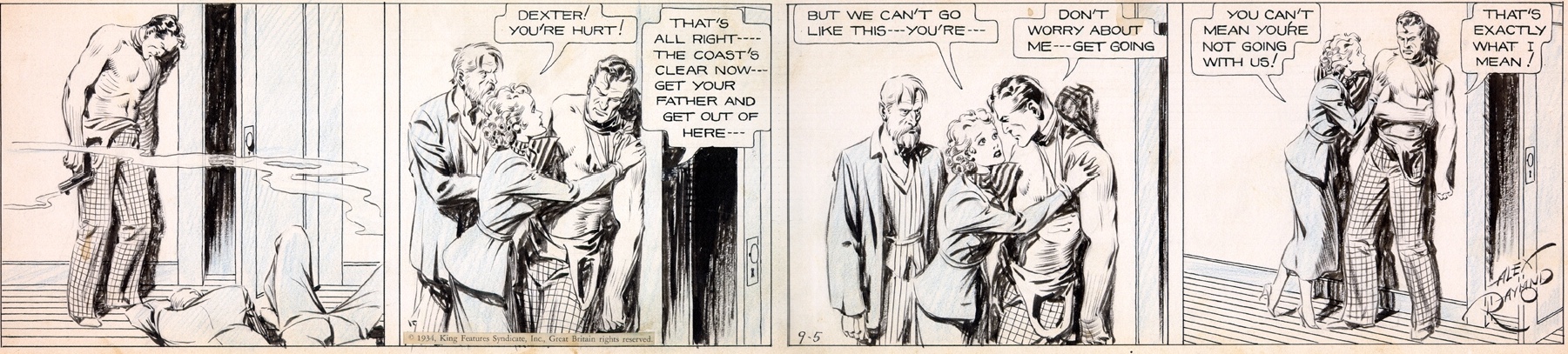 Agent X9 kallade sig Dexter i den första historien, här en stripp av Alex Raymond från 5 september 1934