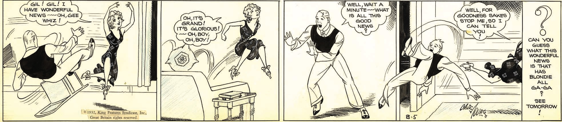 Alex Raymond assisterade ett par år på Blondie, här en stripp från 5 augusti 1932