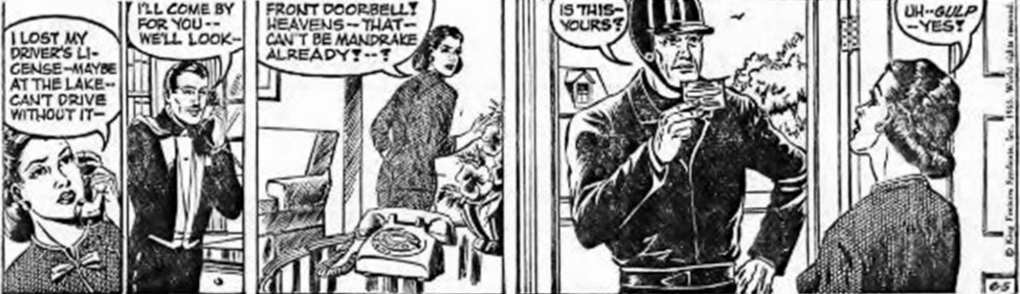 Davis fru tecknade Mandrake: Dagsstrippen den 5 juni 1965, ur The Odd Fellow, var Marthas sista dagsstripp