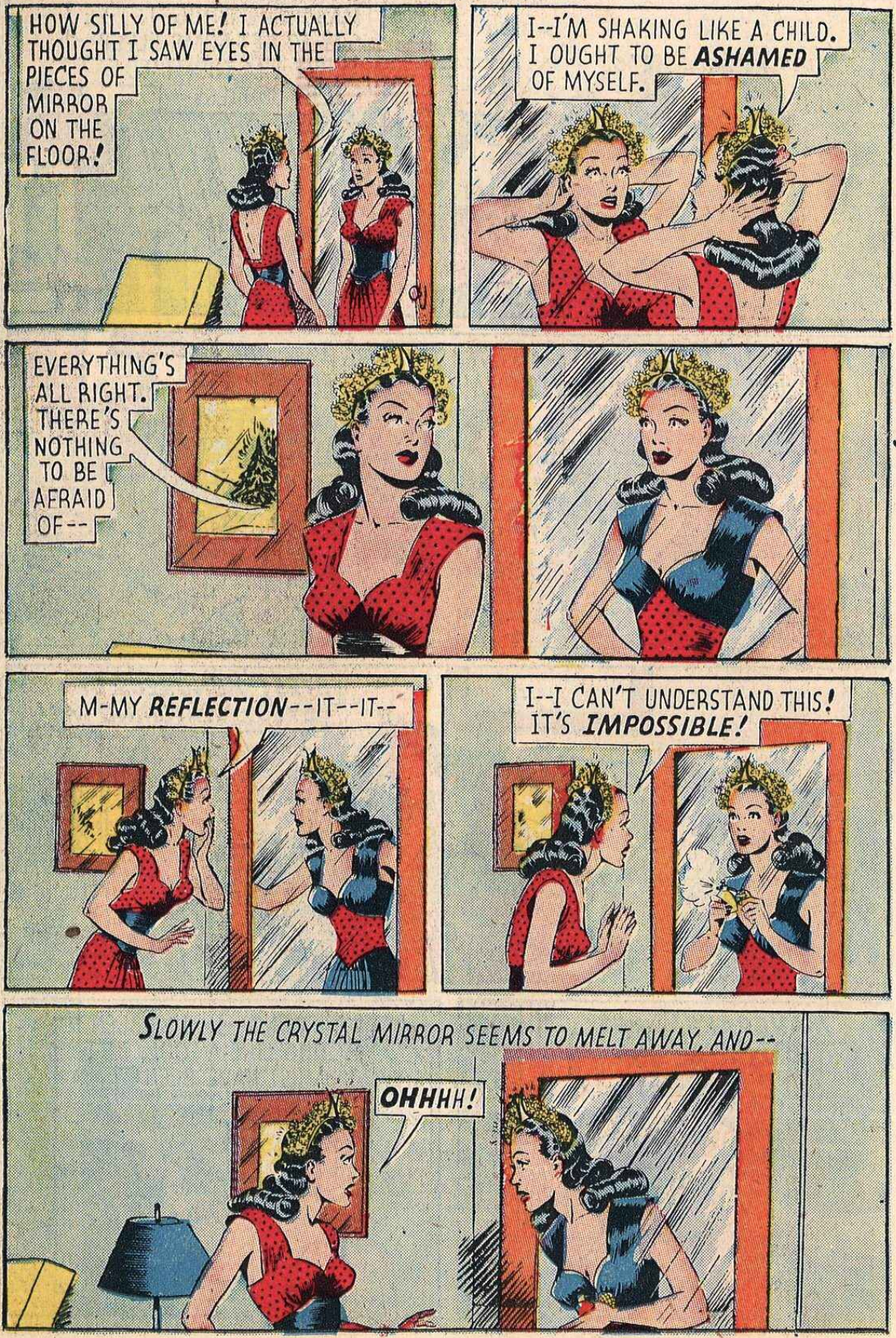 Motsvarande sida från en färglagd version av The Mirror People, ur Magic Comics #120, utgiven av McKay Co., ursprungligen publicerade från 13~14 oktober 1944 ©KFS