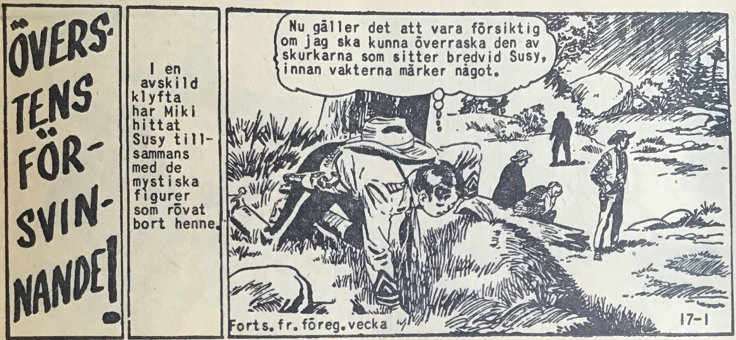 En sida ur Vilda Västern nr 17, 1959, där Miki försöker rädda kidnappade Suzy