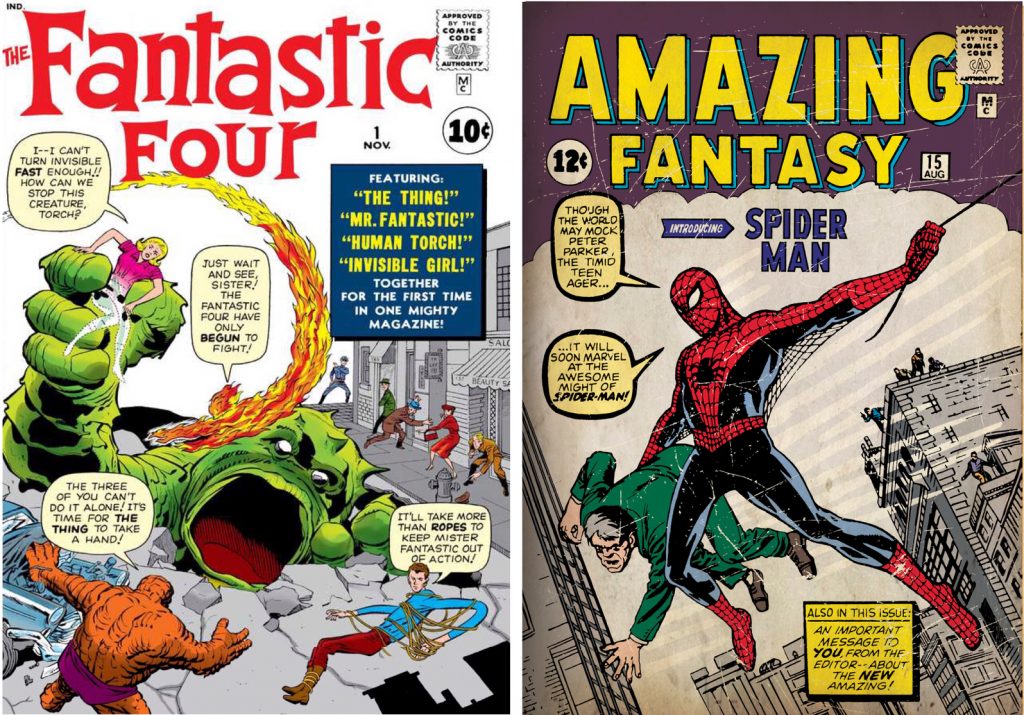 Stan Lee skrev manus till serietidningarna Fantastic Four och Spider-Man. Jack Kirby och Steve Ditko tecknade