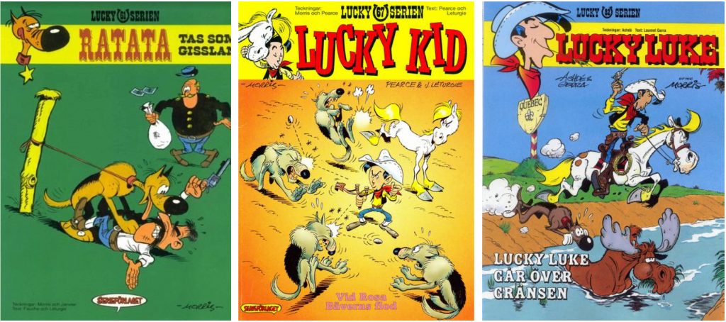 Lucky Luke-albumen bytte namn efter tiden hos Bonniers till Lucky-serien, utgiven av ©Serieförlaget/Egmont förlag 