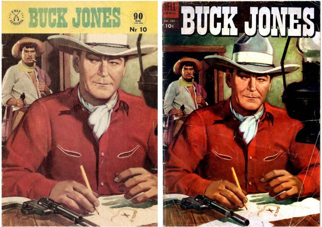 Buck Jones nr 10 (1961) från Pingvinförlaget och den amerikanska originalförlagan från Dell