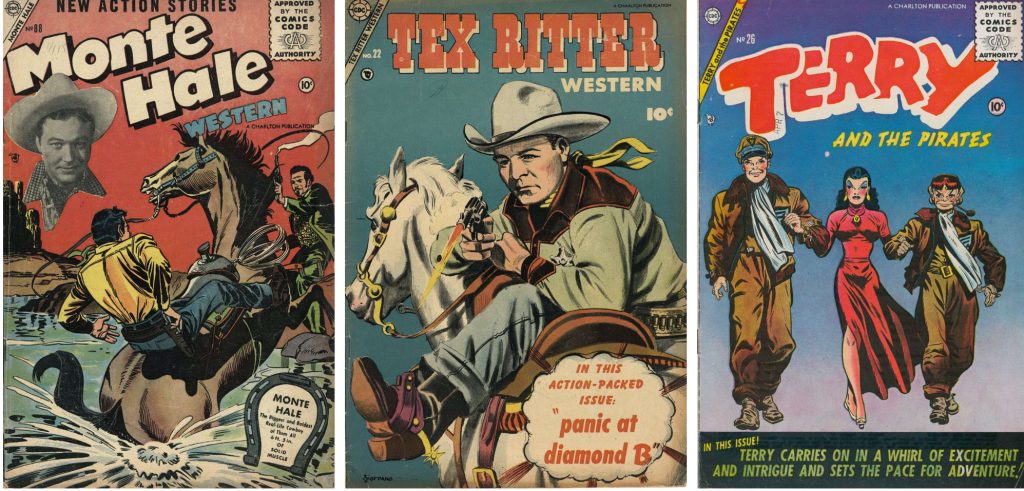 Serietidningar med Monte Hale, Tex Ritter och Terry and the Pirates från förlaget ©Charlton Comics