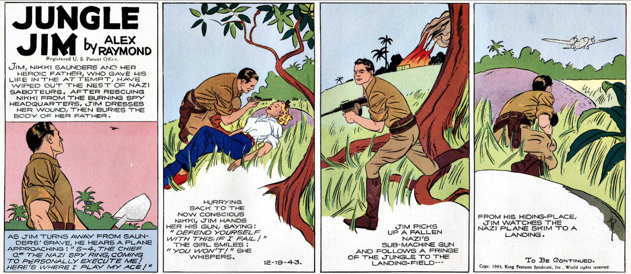 Jungle Jim är sig inte helt i lik i slutet av 1943 (strippen från 19 december)