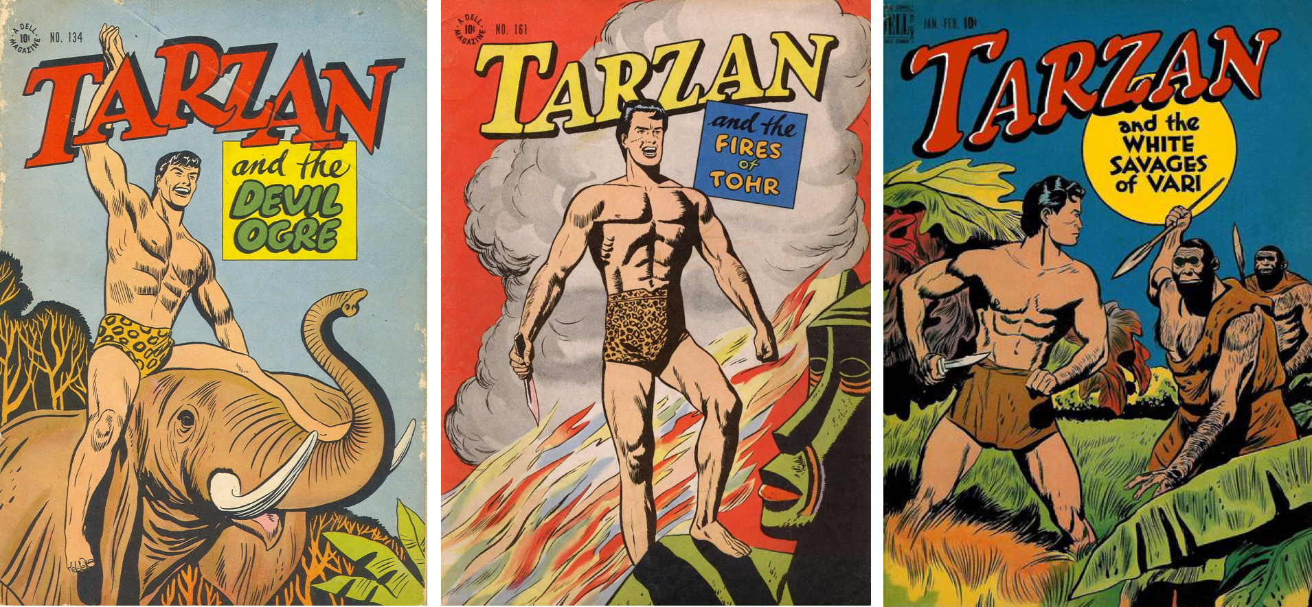 Dell Comics Four Colors #134 och #161, och Tarzan #1.