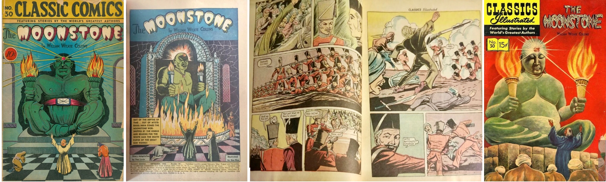 Omslag, förstasida och ett uppslag ur CC #30 (1946), och omslag till CI #30 (1960). ©Gilberton