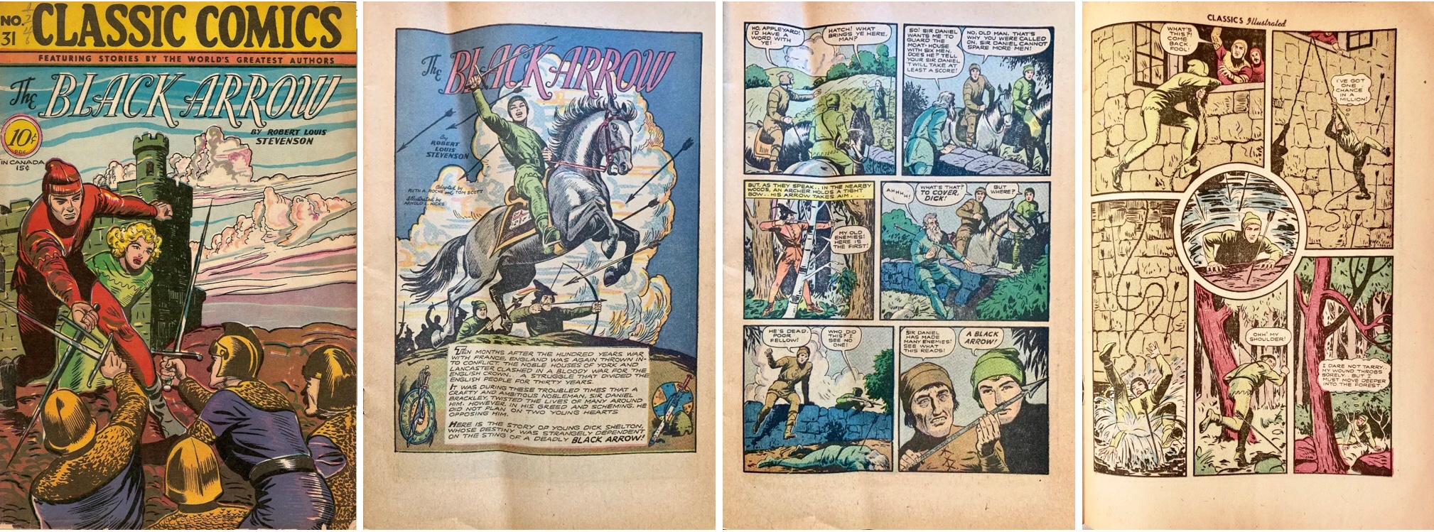 Omslag, förstasida och ett par sidor ur inlagan till Classic Comics #31. ©Gilberton