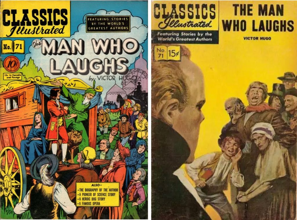 Omslag till Classics Illustrated #71 från 1950 och 1962 (notera att Illustrerade klassiker nr 125 har spegelvänt omslag). ©Gilberton