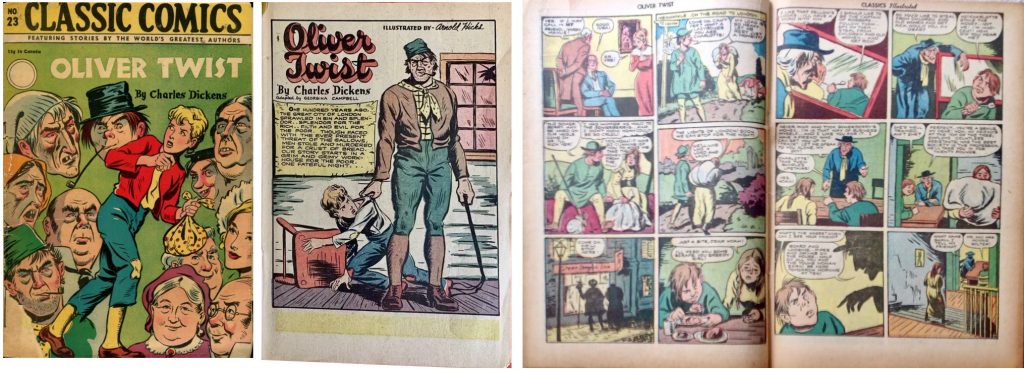 Omslag, förstasida och ett uppslag ur Classic Comics #23. ©Gilberton