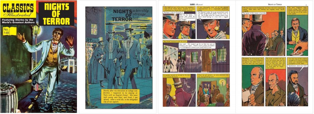 Omslag, förstasida och inledande sidor ur brittiska Classics Illustrated #148. ©T&P