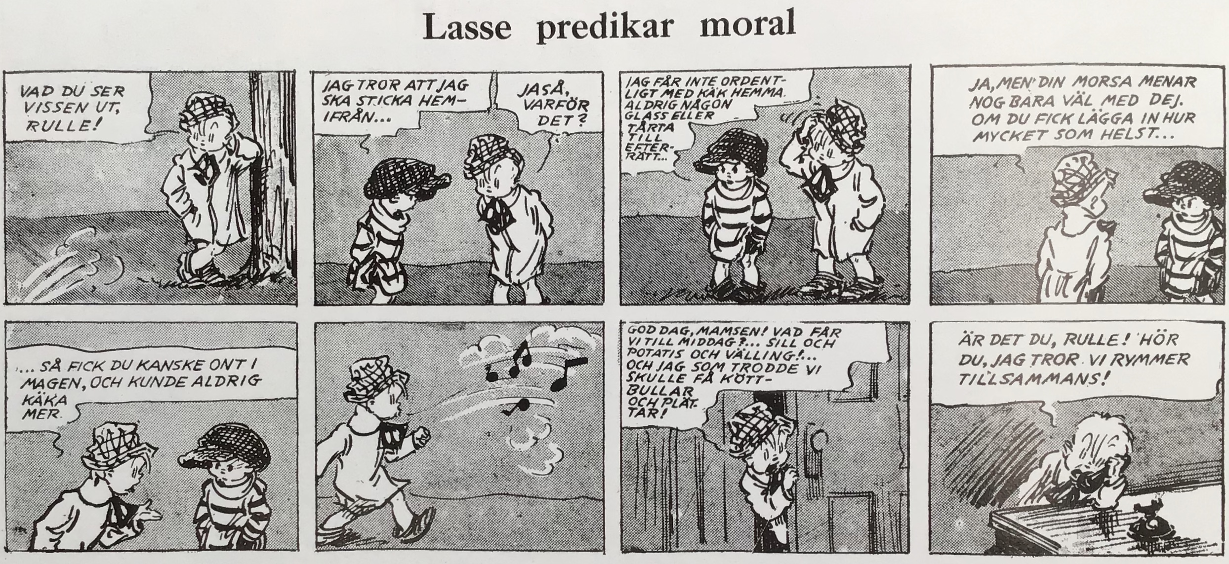 Första strippen med Lasse (Skippy) i Karl-Alfred nr 1, 1946. ©Bulls
