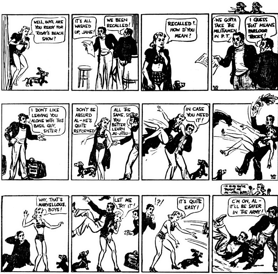 Några strippar med Jane från 4-6 september 1939. ©Daily Mirror