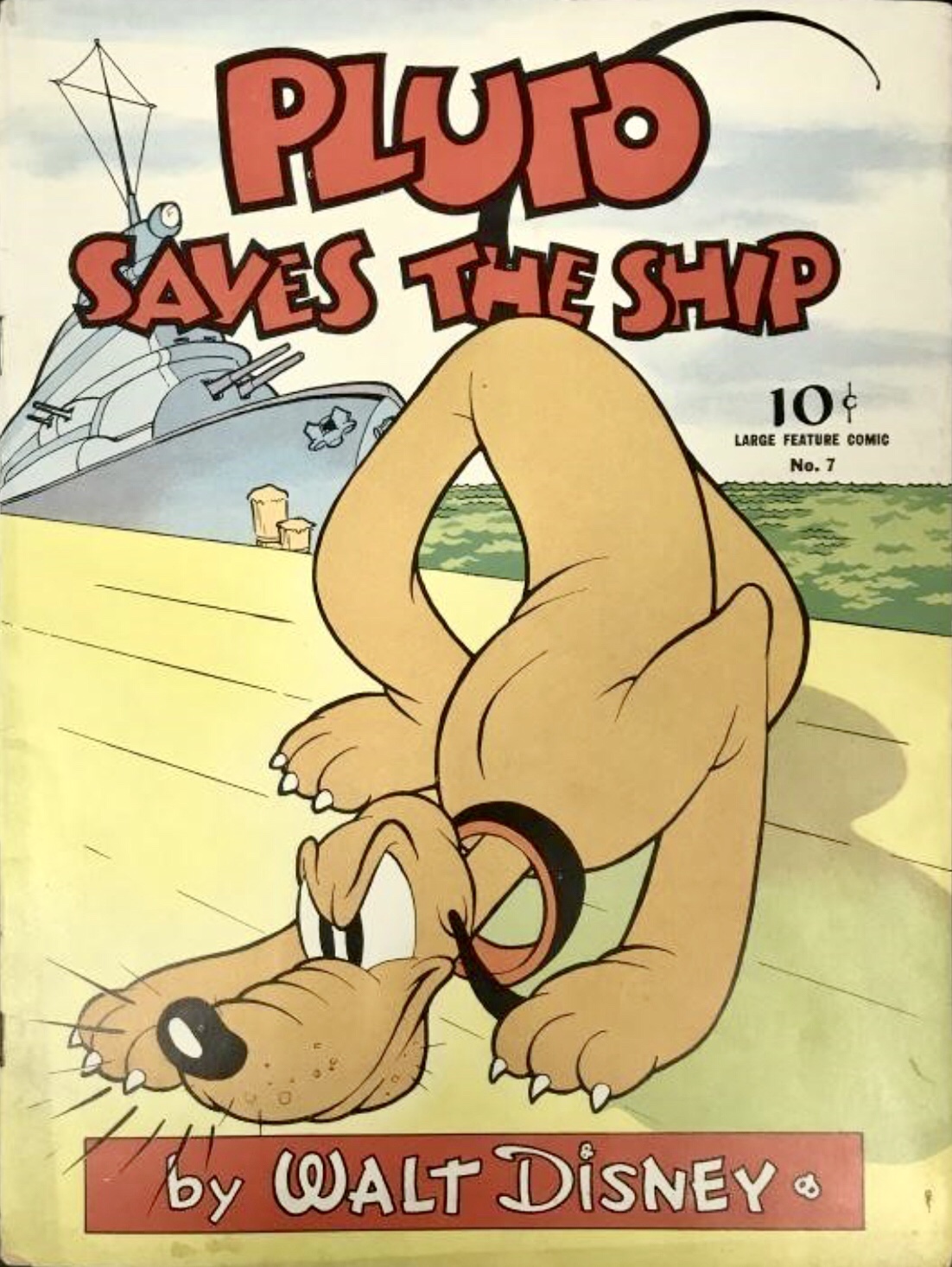 Omslag till Large Feature Comic #7 med Pluto Saves the Ship (1942). ©Western/Disney