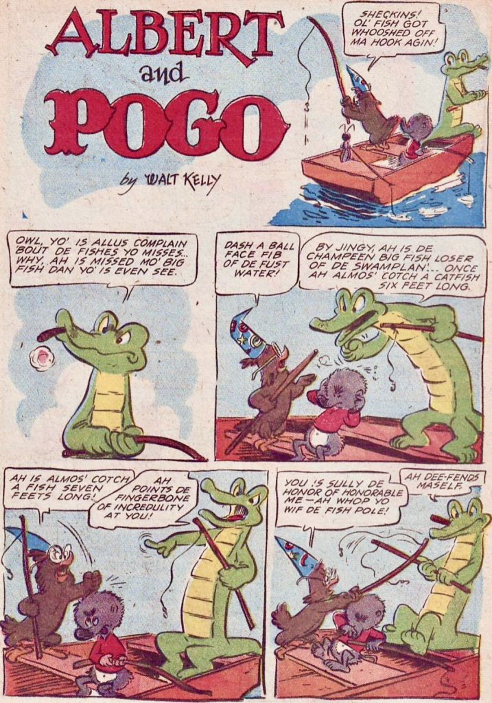 Under åren i Animal Comics blev Pogo förändrad till utseendet, och i sista numret, #30 (1947-48) är det inga problem att känna igen seriefiguren i den blivande dagspresserien. ©Dell
