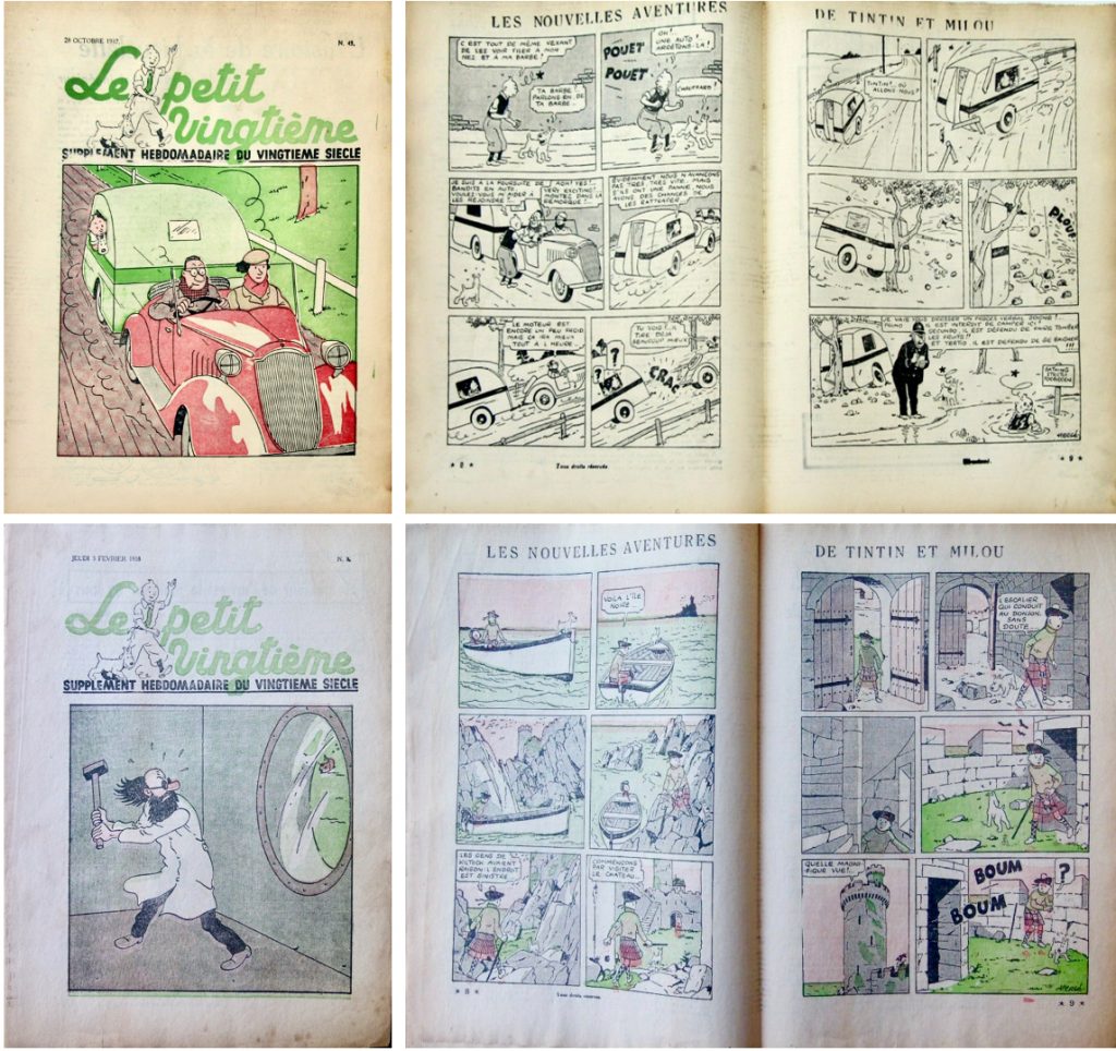 Le Petit Vingtième N. 43 från 28 oktober 1937, och N. 5 från 3 februari 1938. ©XXe Siècle/Hergé-Moulinsart
