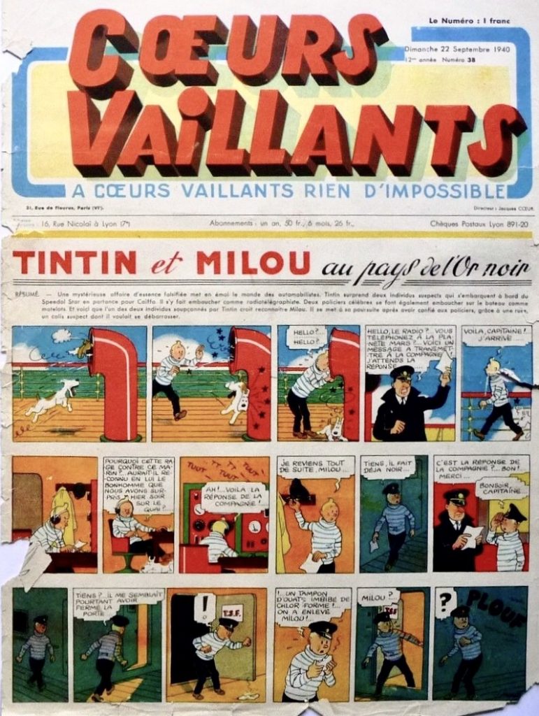 Omslaget till Coeurs vaillants N. 38 från 22 september 1940. ©Cœurs Vaillants/Hergé-Moulinsart