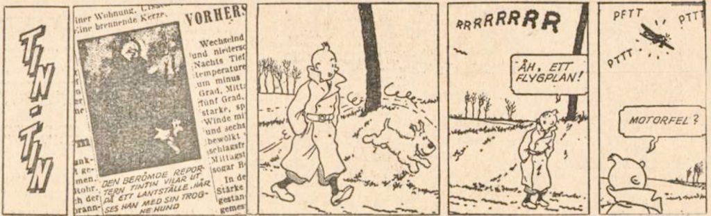 Inledande stripp till den svarta ön med Tintin, i DN från 10 maj 1963. ©PIB
