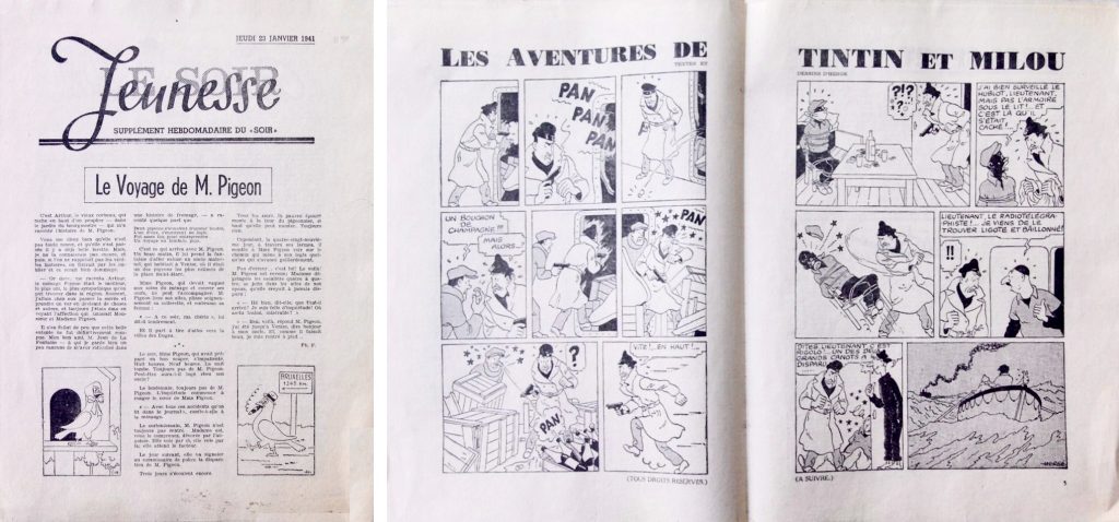 Omslag och uppslaget med Tintin ur Le Soir Jeunesse från 3 april 1941. ©Le Soir/Hergé-Moulinsart