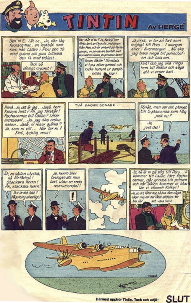 Tintin ur Saxons veckotidning nr 6, 1976. ©PIB