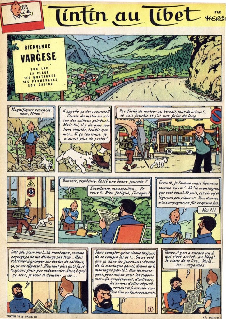 Inledningen till Tintin au Tibet ur Le Journal de Tintin från 17 september 1958. ©Hergé-Moulinsart