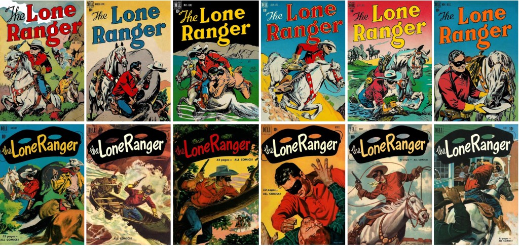 Omslag till The Lone Ranger #1-6 (1948) och #31-36 (1951). ©Dell