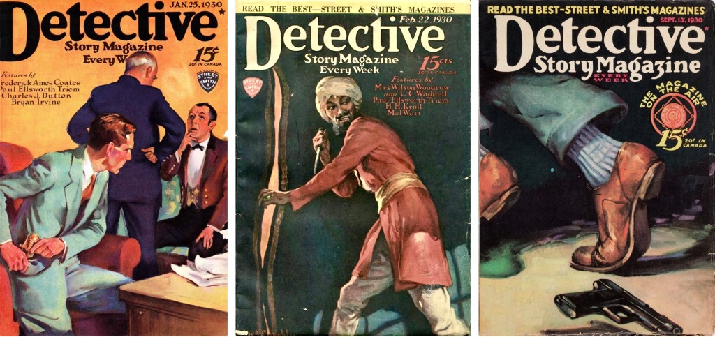 Omslag till några nummer av Detective Story Magazine (1930). ©Street&Smith
