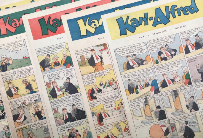 Serien Karl-Alfred inledde serietidningen Karl-Alfred med en stripp ur söndagsserien, redan på förstasidan. ©Aller/Bulls