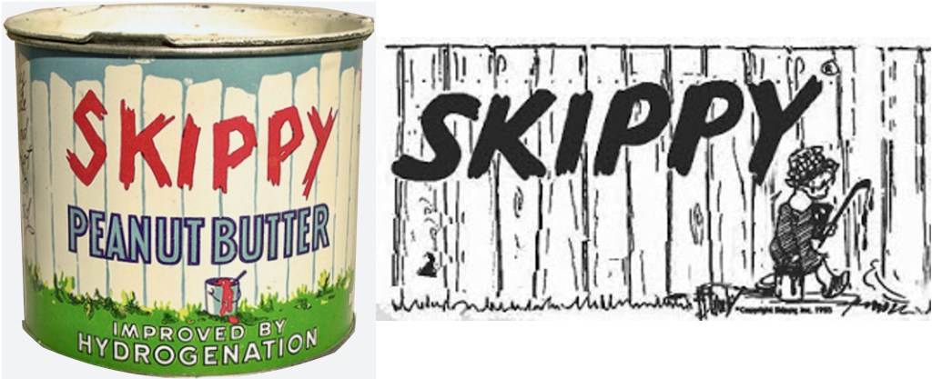  Varumärket Skippy för jordnötssmör var en uppenbar kopia av Skippy-logotypen på staketet i den tecknade serien.