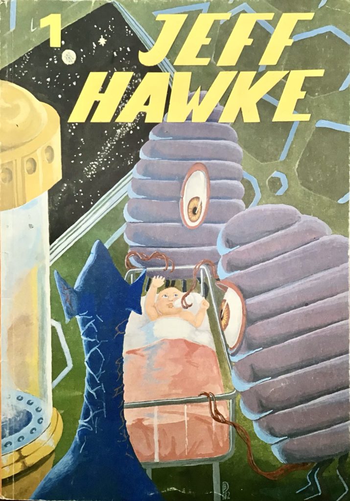 Omslag till det första seriealbumet med Jeff Hawke (1982). ©Alvglans