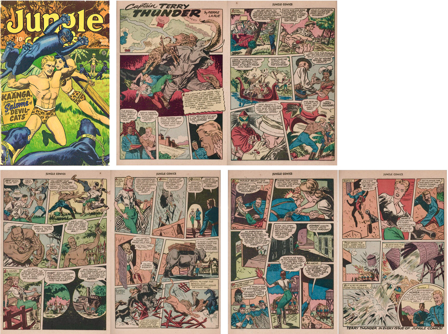 Omslag, och serien Captain Terry Thunder ur Jungle Comics #80 (1946). ©Fiction House