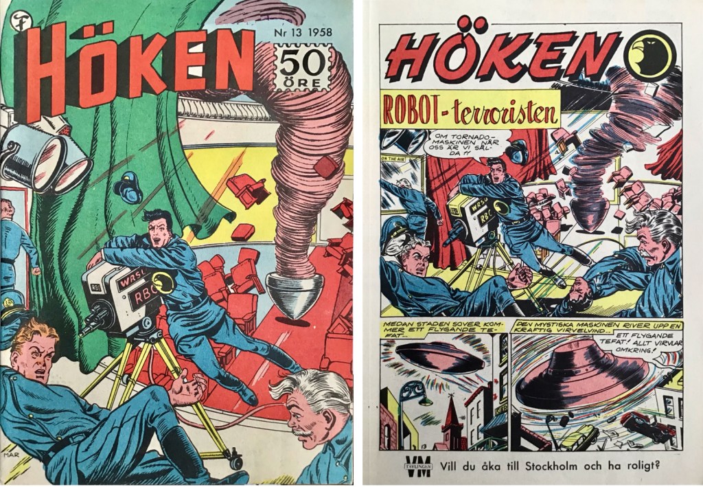 Omslag till Höken nr 13, 1958 och inledande sida ur Höken-serien. ©Formatic/EuropaPress