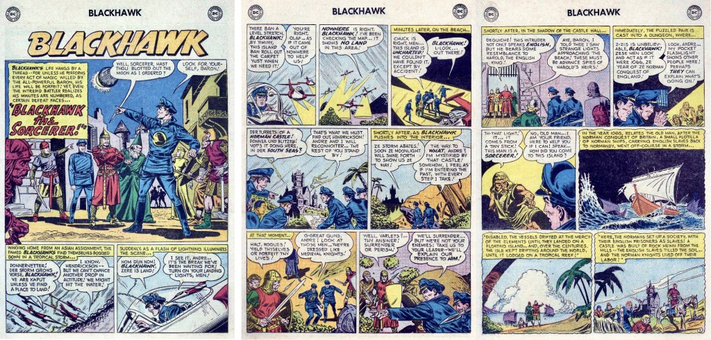 Inledande sidor ur episoden Blackhawk the Sorcerer från Blackhawk #109 (1957). ©DC/National