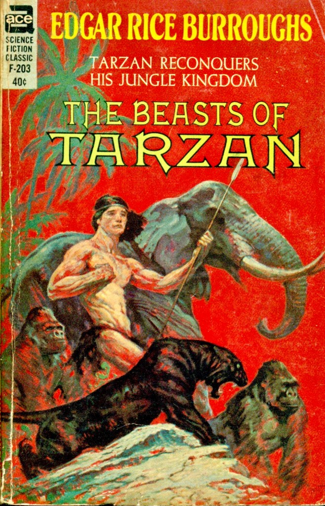Omslag till The Beasts of Tarzan (Ace Science Fiction Classic, F-203), från januari, 1962. ©Ace Books