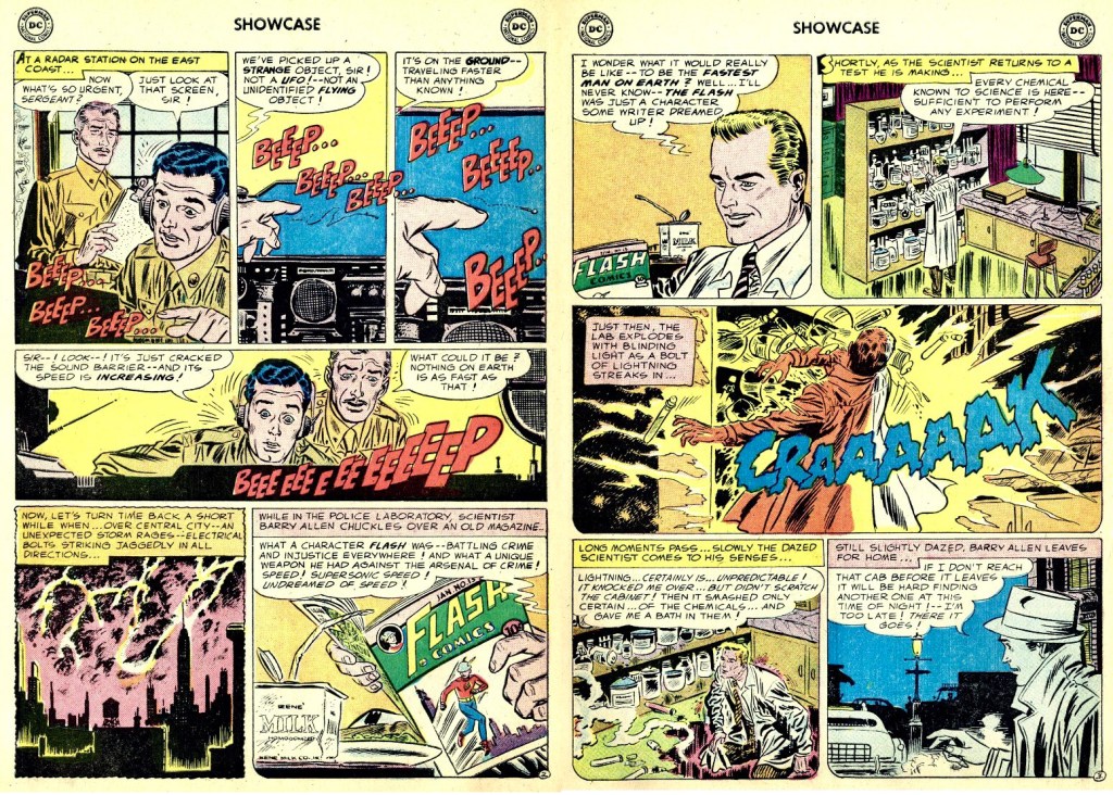 Ett uppslag med The Flash ur Showcase #4 (1956). ©DC/National