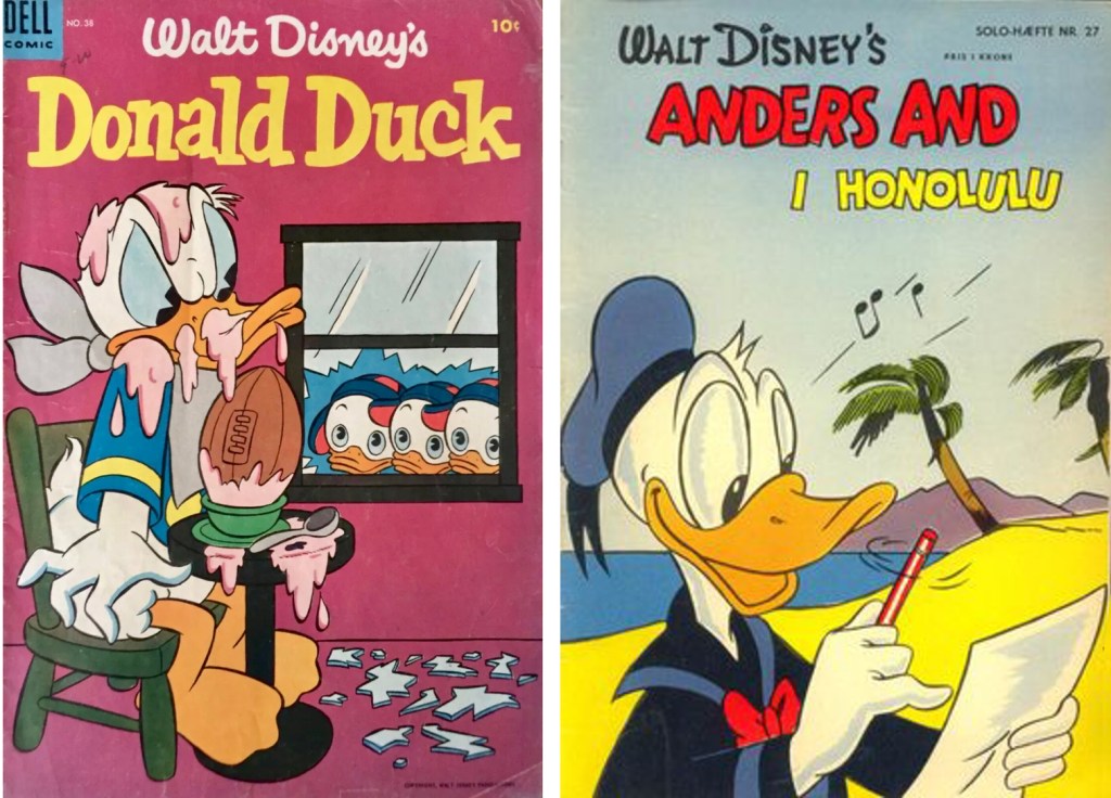 Omslag till Donald Duck #38 (1954) och Solo-hæfte #27 (1955). ©Dell/Disney