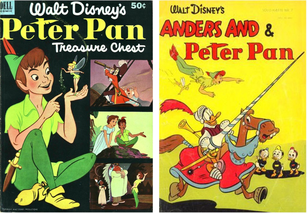 Omslag till Peter Pan Treasure Chest #1 (1952) och Solo-hæfte nr 7 (1953). ©Dell/Disney/Gutenberghus