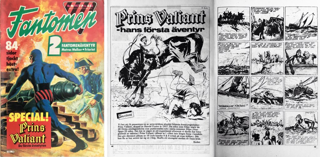 Omslag till Fantomen nr 19, 1977 och första uppslag med Prins Valiant. ©Semic/Bulls
