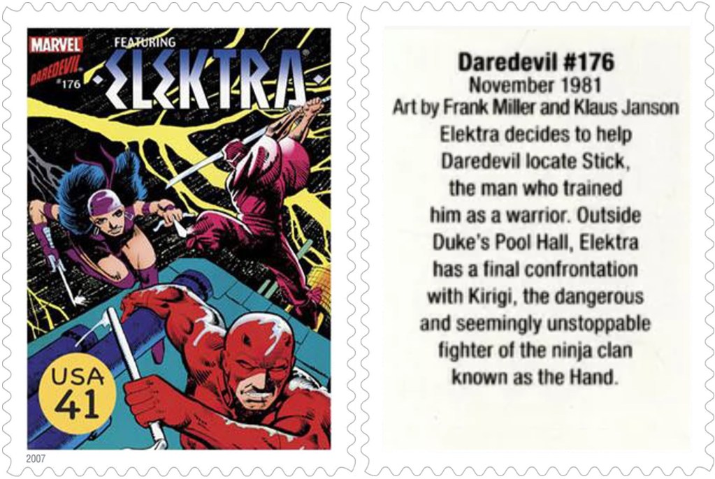 Frimärket med Daredevil #176 (1981). ©USPS/Marvel