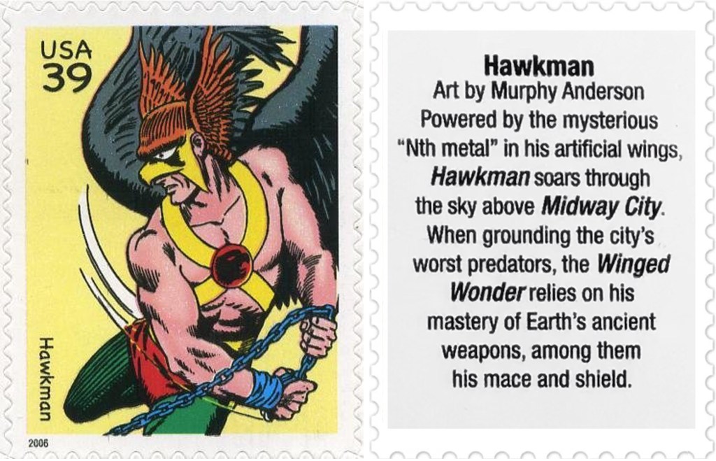 Frimärket med Hawkman (2006). ©USPS/DC