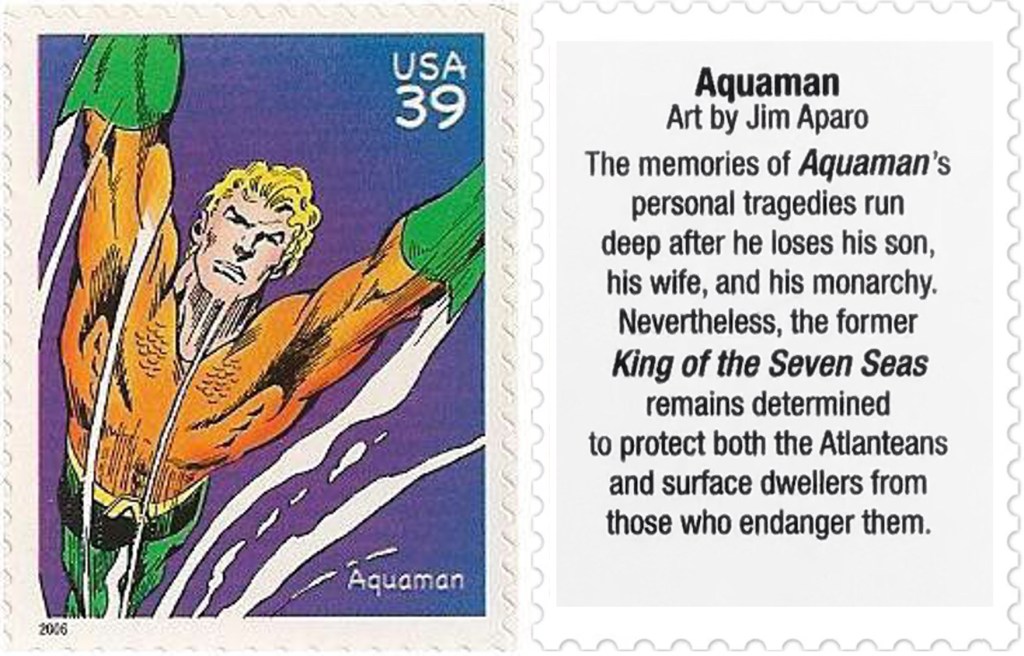 Frimärket med Aquaman (2006). ©USPS/DC