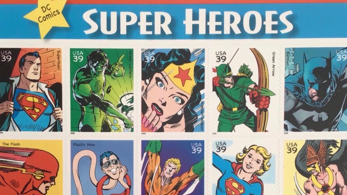Superhjältar som frimärken