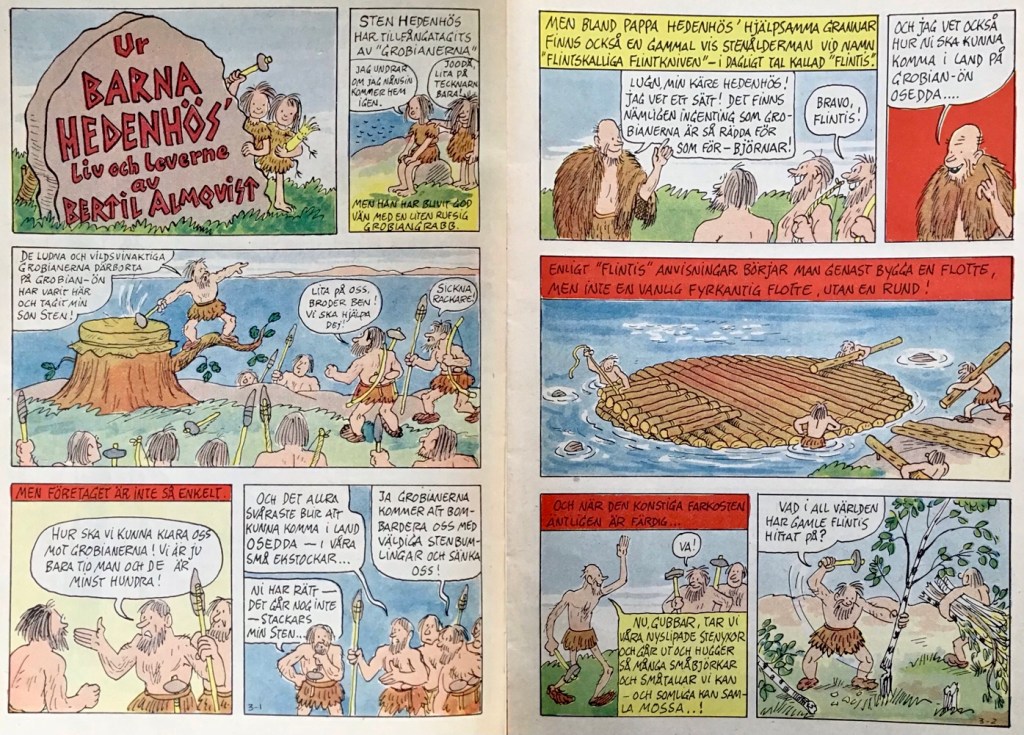 Inden tecknade serien förekom pratbubblor som komplement till berättartexten. Ett uppslag ur Tuff och Tuss nr 2, 1953. ©Serieförlaget