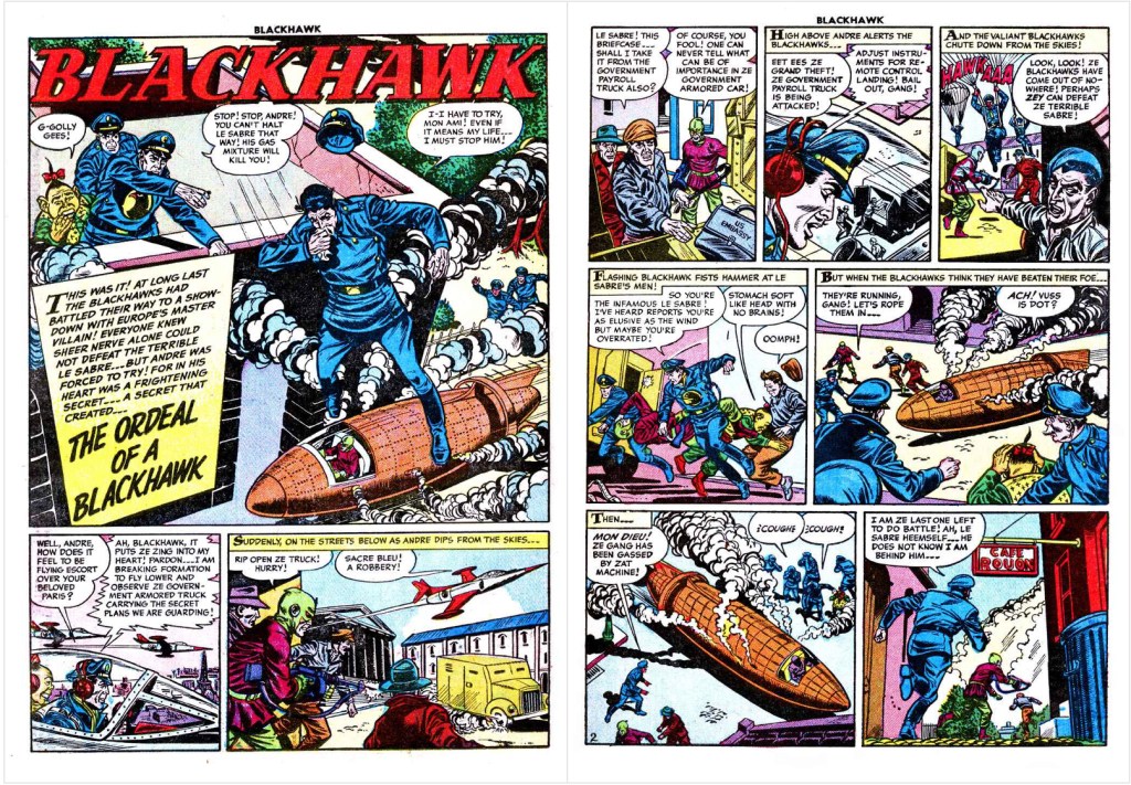 Inledande uppslag med episoden The Ordeal of a Blackhawk ur Blackhawk #87 (1955). ©Quality/Comic Favorites