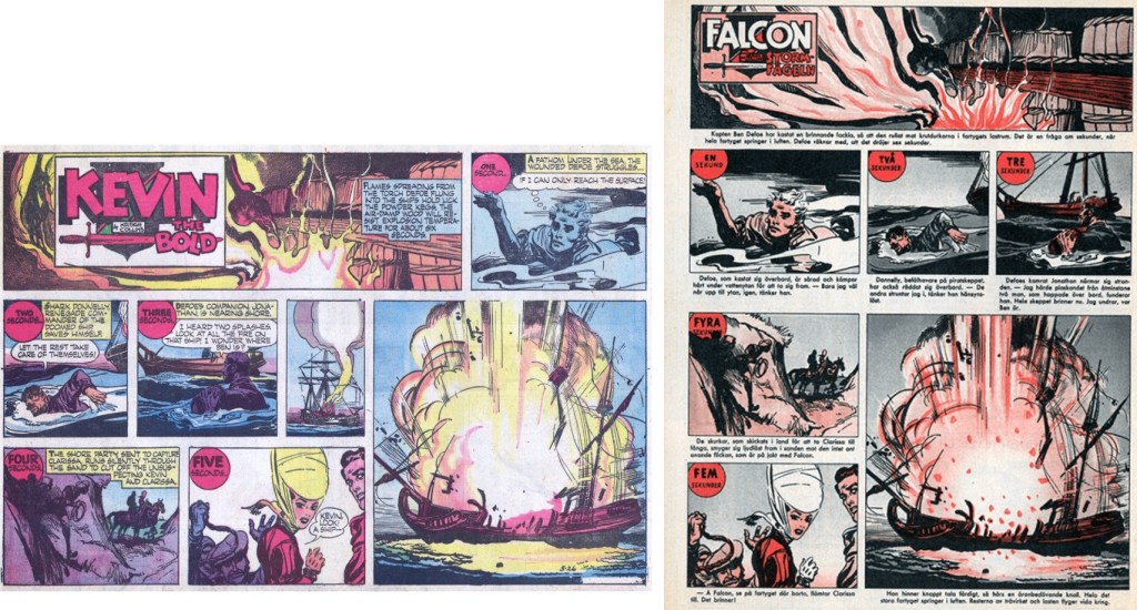 Svenska veckotidningar konverterade amerikanska tecknade serier till bildberättelser, som i det här fallet med Falcon Stormfågeln i Allas veckotidning. ©PIB/NEA