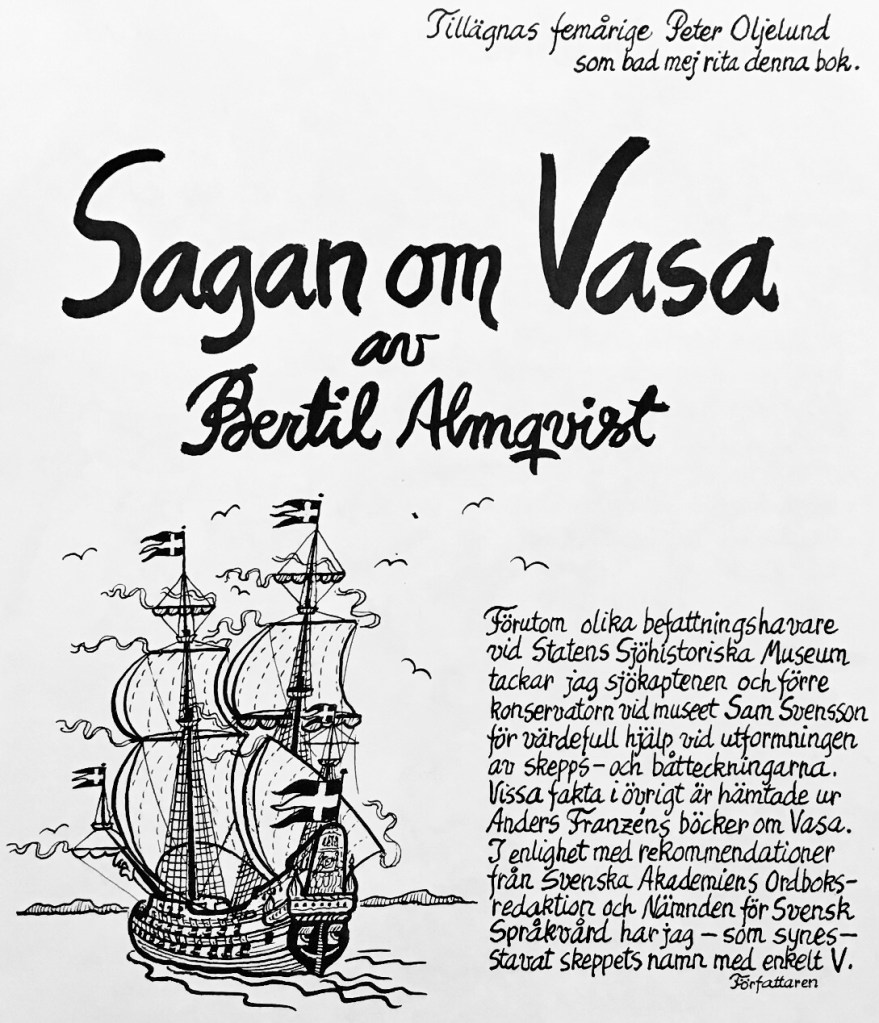 Titelsidan till Sagan om Vasa (1965). ©Bonniers/Almqvist