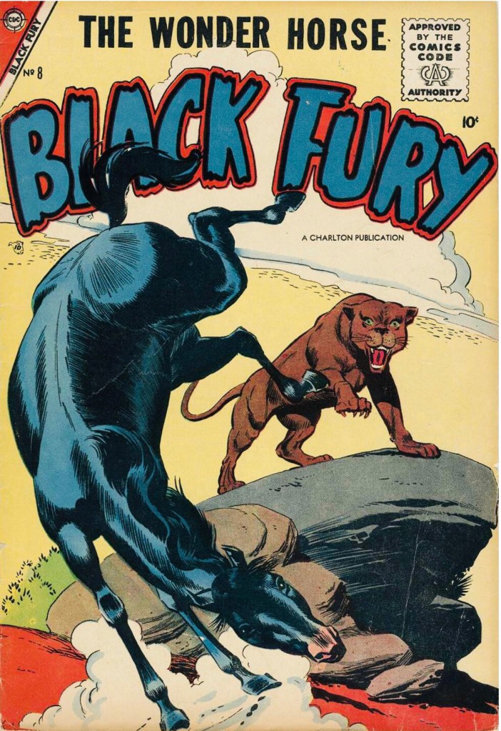 Omslaget för Höken nr 44/58 var hämtat från Black Fury #8 (1957). ©Farrell