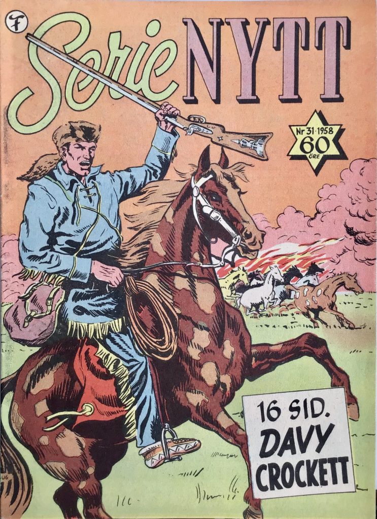 Omslag till SerieNytt nr 31, 1958 med Davy Crockett. ©Formatic